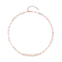 White Freshwater Pearl 7-9mm Paper Clip Chain Necklace 18-20Inches in Silvertone