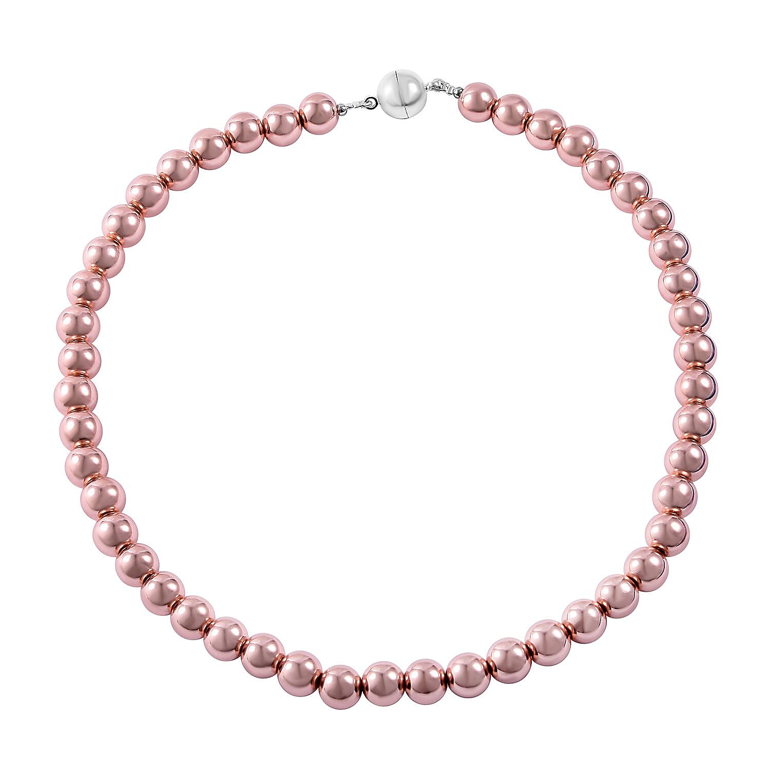 Rose Gold Hematite Beaded Multi-Row Necklace 18 Inches in Silvertone 650.00 ctw