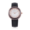 Strada Japanese Movement Pink Austrian Crystal, Black Enameled Watch with Black Faux Leather Strap (6.25-8.0 Inches) (36.32mm) - Sticky add to cart bar
