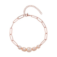 White Freshwater Pearl Paper Clip Chain Bracelet in Silvertone (8-10In)