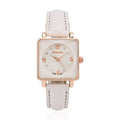 Strada White Austrian Crystal Japanese Movement Watch in Rosetone with Blue Faux Leather Strap (25.40 mm) (6.75-9.00 Inches) - Sticky add to cart bar