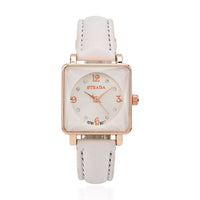Strada White Austrian Crystal Japanese Movement Watch in Rosetone with Blue Faux Leather Strap (25.40 mm) (6.75-9.00 Inches)