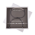 Rhodium Over Sterling Silver Bolo Strength Morse Code Bracelet in Black Cord (Adjustable) - Sticky add to cart bar