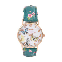 Strada Japanese Movement Butterfly Pattern Watch in Rosetone with Gray Faux Leather Floral Print Strap (7.25-8.75 In) (37.10mm)