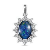 Luxoro 10K White Gold Premium Boulder Opal Triplet and Moissanite Halo Pendant 4.15 ctw