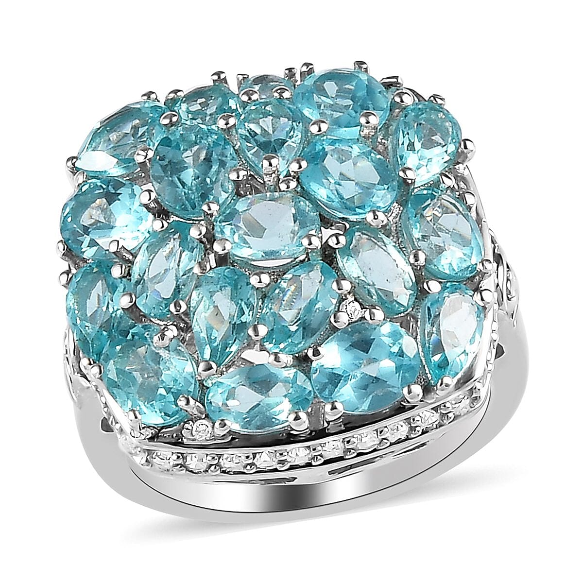 Madagascar Paraiba Apatite and Natural White Zircon Ring in Platinum Over Sterling Silver (Size 10.0) 6.80 ctw