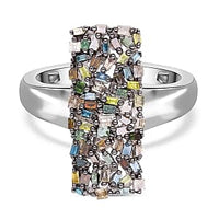 Multi Diamond 0.51 ctw Cluster Ring in Platinum Over Sterling Silver (Size 11.5)