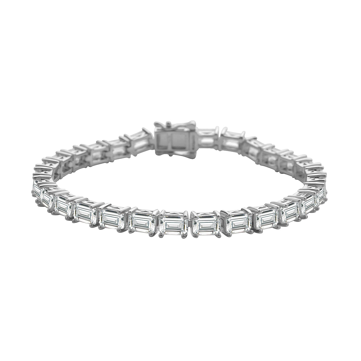 Emerald Cut Moissanite Tennis Bracelet in Vermeil Yellow Gold Over Sterling Silver (6.50 In) 11.90 Grams 15.50 ctw