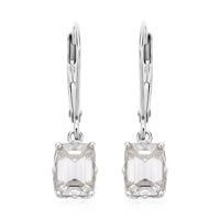 Emerald Cut Moissanite Lever Back Earrings in Platinum Over Sterling Silver 2.10 ctw