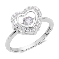 Simulated Diamond Dancing Stone Heart Ring in Rhodium Over Sterling Silver 0.75 ctw