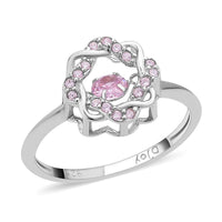 Sparkling Dancing Simulated Pink Diamond Ring in Rhodium Over Sterling Silver 0.65 ctw