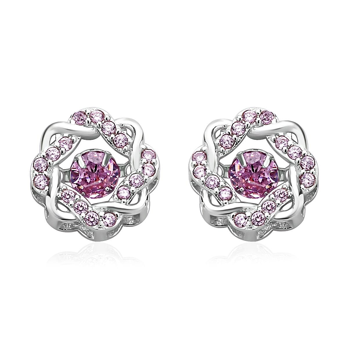 Sparkling Dancing Simulated Pink Diamond Stud Earrings in Rhodium Over Sterling Silver 1.35 ctw