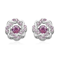 Sparkling Dancing Simulated Pink Diamond Stud Earrings in Rhodium Over Sterling Silver 1.35 ctw