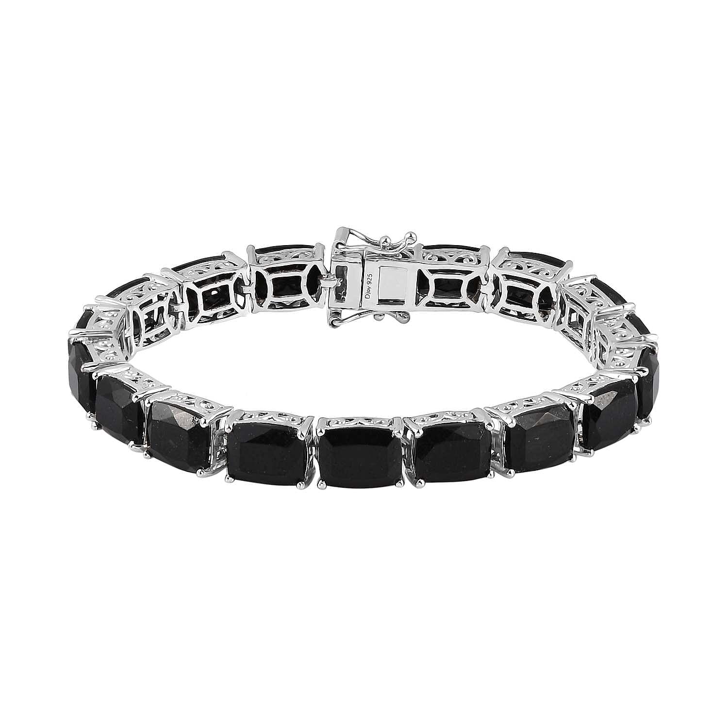 Australian Black Tourmaline Tennis Bracelet in Platinum Over Sterling Silver (6.50 In) 12.90 Grams 41.00 ctw