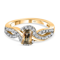 Turkizite and White Zircon Ring in 18K Vermeil YG Over Sterling Silver (Size 10.0) 1.07 ctw