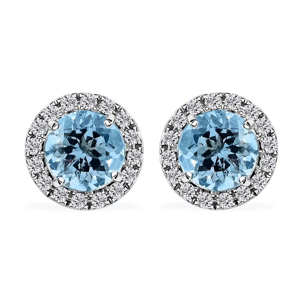 Doorbuster Certified & Appraised ILIANA 18K Rose Gold AAA Santa Maria Aquamarine and G-H SI Diamond Halo Earrings 1.20 ctw