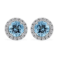 Doorbuster Certified & Appraised ILIANA 18K Rose Gold AAA Santa Maria Aquamarine and G-H SI Diamond Halo Earrings 1.20 ctw
