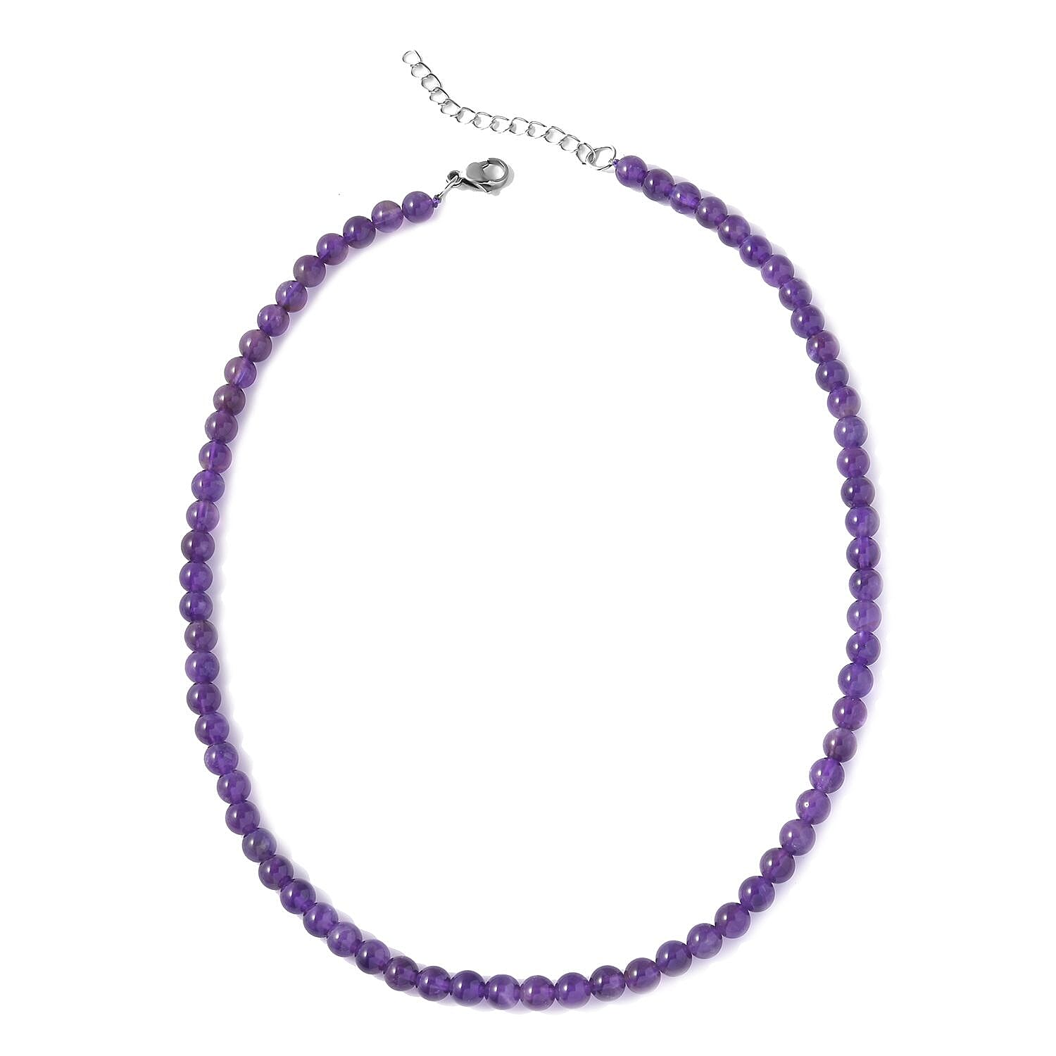 Amethyst Beaded Necklace 18-20 Inches in Stainless Steel 130.00 ctw