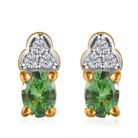 Premium Natural Tsavorite Garnet and Natural White Zircon Earrings in Vermeil Yellow Gold Over Sterling Silver 0.50 ctw