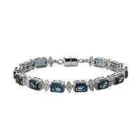Premium London Blue Topaz and White Topaz 15.50 ctw Bracelet in Rhodium Over Sterling Silver (7.10 In)