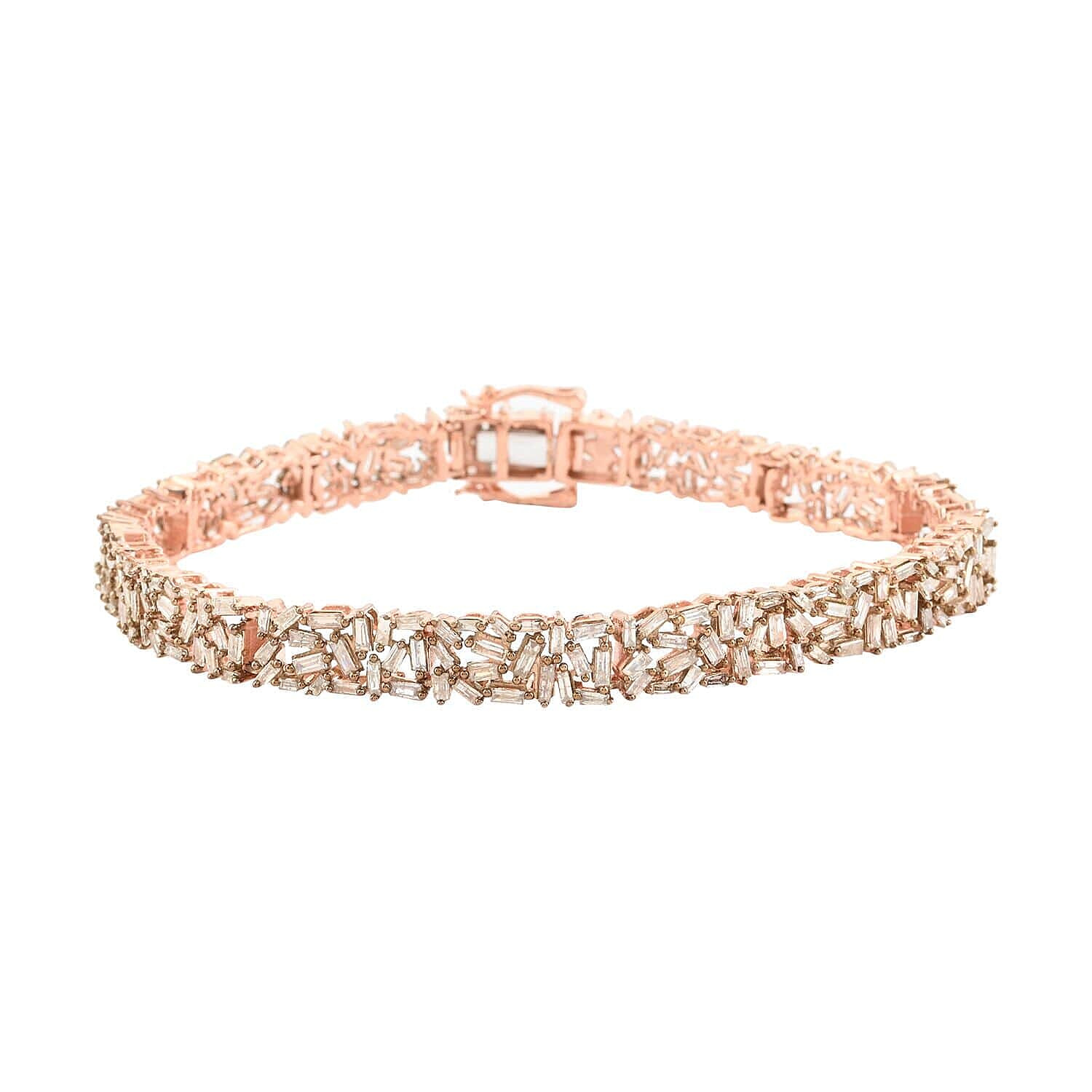 Natural Champagne Diamond Bracelet in Vermeil Rose Gold Over Sterling Silver (7.25 In) 13 Grams 5.00 ctw