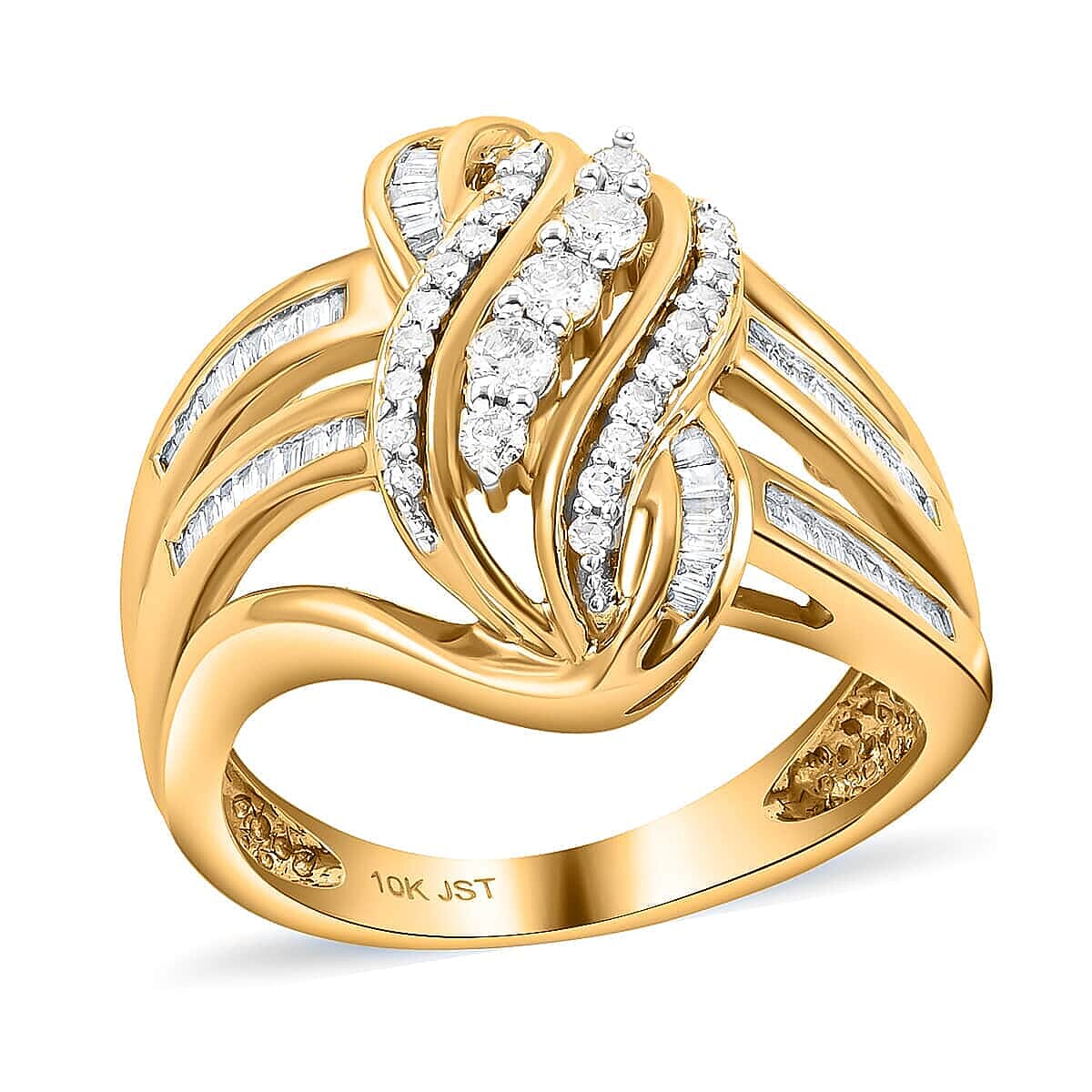 NY Closeout 10K Yellow Gold Diamond I I3 Swirl Fashion Band Ring 5 Grams 0.50 ctw