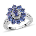 AAA Tanzanite and Natural White Zircon Floral Ring in Platinum Over Sterling Silver 1.50 ctw - Sticky add to cart bar