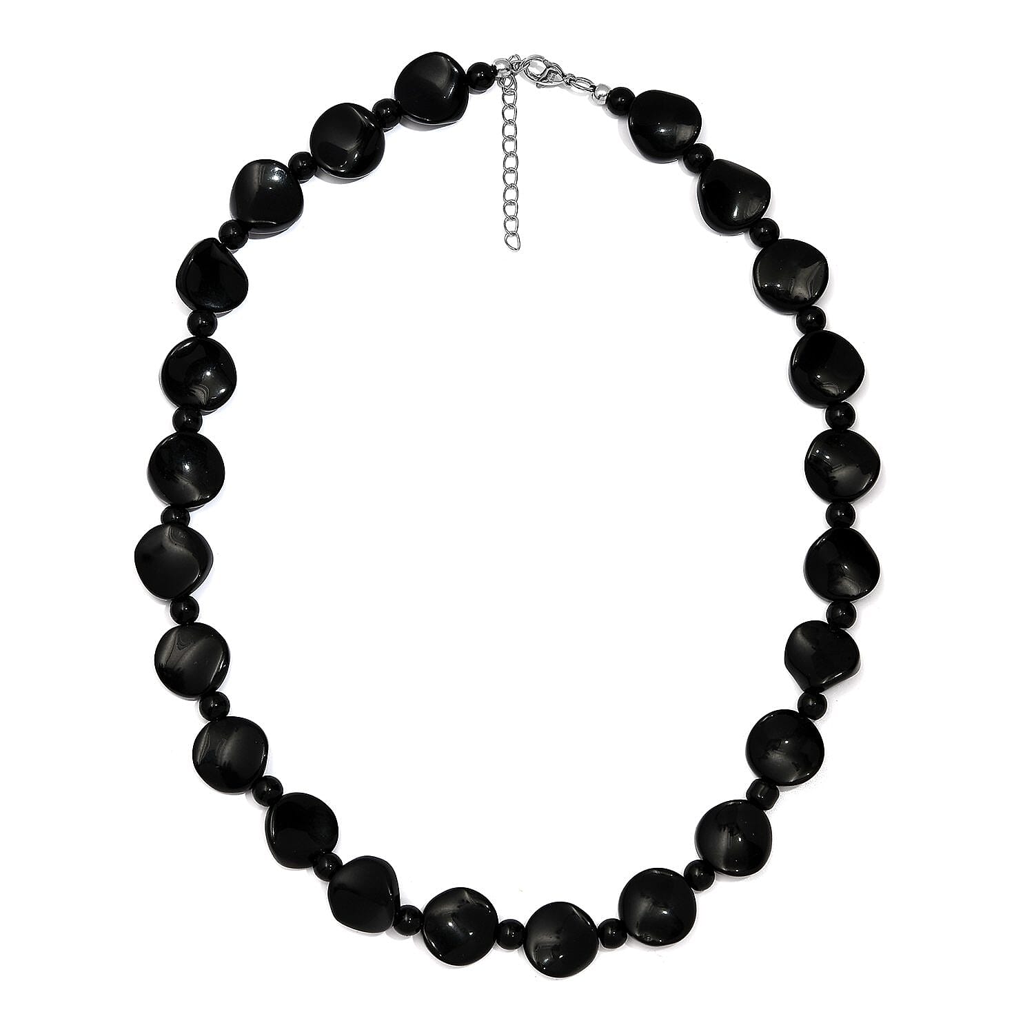 Black Agate Necklace (20 Inches) in Stainless Steel 287.05 ctw , Tarnish-Free, Waterproof, Sweat Proof Jewelry