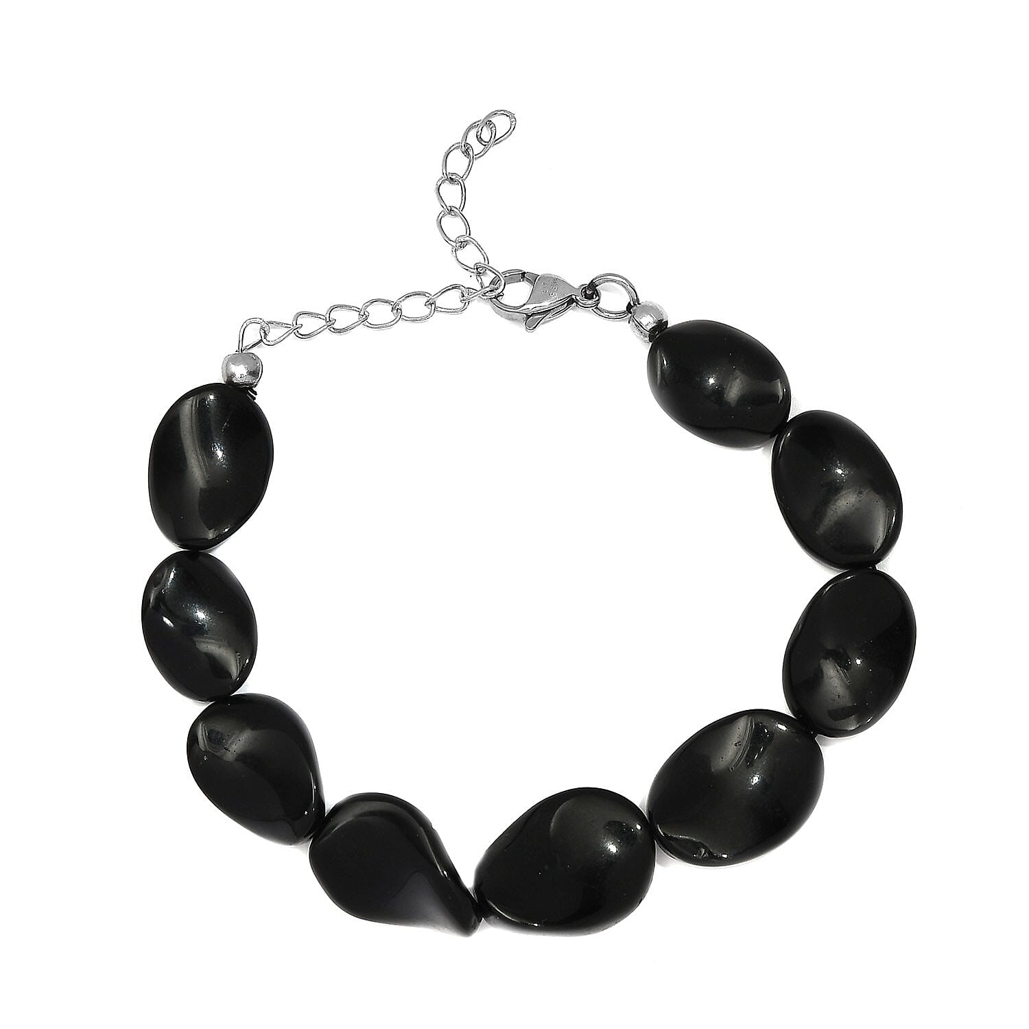 Black Agate Bracelet in Stainless Steel (Adjustable) 90.00 ctw , Tarnish-Free, Waterproof, Sweat Proof Jewelry