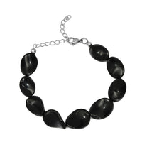 Black Agate Bracelet in Stainless Steel (Adjustable) 90.00 ctw , Tarnish-Free, Waterproof, Sweat Proof Jewelry