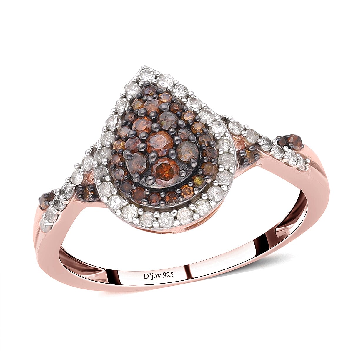 Red and White Diamond Ring in Rhodium & Vermeil Rose Gold Over Sterling Silver 0.50 ctw