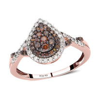 Red and White Diamond Ring in Rhodium & Vermeil Rose Gold Over Sterling Silver 0.50 ctw
