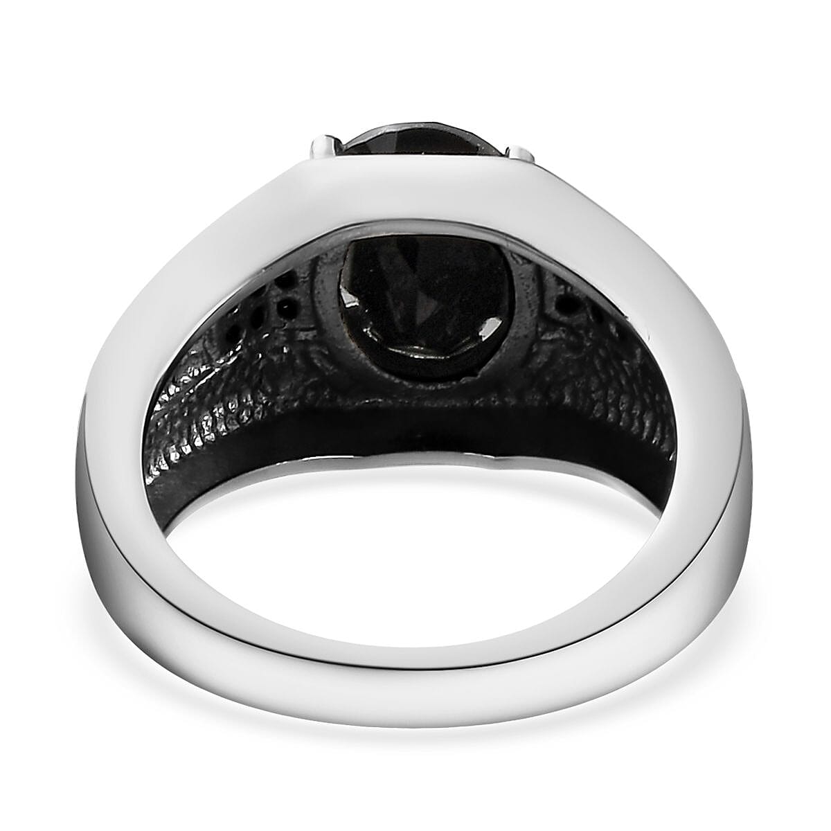 Natural Thai Black Spinel Men's Ring in Stainless Steel 4.65 ctw