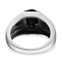 Natural Thai Black Spinel Men's Ring in Stainless Steel 4.65 ctw