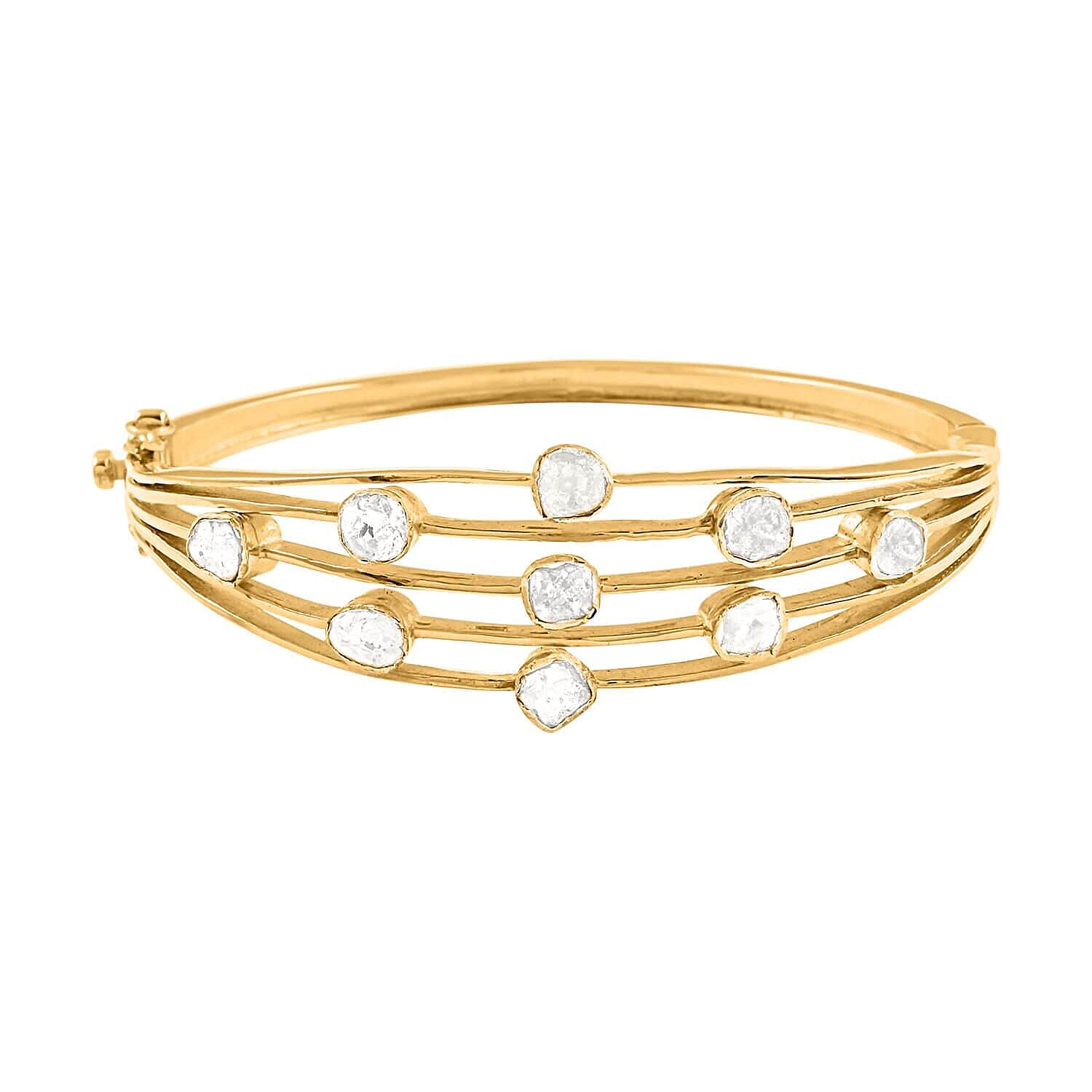 Polki Diamond Bangle Bracelet in Vermeil Yellow Gold Over Sterling Silver (7.25 in) 2.00 ctw