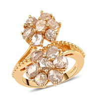 Rose Cut Natural Champagne Diamond Bypass Floral Ring in Vermeil Yellow Gold Over Sterling Silver (Size 10.0) 2.50 ctw