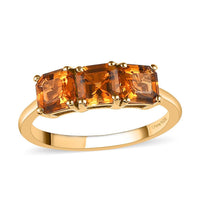 Asscher Cut Natural Tanzanian Golden Tourmaline 3 Stone Ring in Vermeil Yellow Gold Over Sterling Silver 1.65 ctw