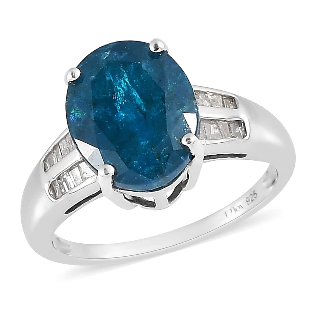 Malgache Neon Apatite and Diamond Ring in Platinum Over Sterling Silver 3.85 ctw