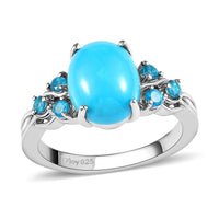 American Natural Sleeping Beauty Turquoise and Malgache Neon Apatite Ring in Platinum Over Sterling Silver 2.60 ctw