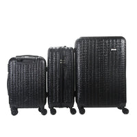 Mirage- Eileen 3 Piece Black Crocodile Embossed Luggage Set with Dual Spinning Wheels and Combo Lock (28", 24", 20")