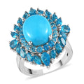 American Natural Sleeping Beauty Turquoise and Malgache Neon Apatite Ring in Platinum Over Sterling Silver 7.10 Grams 6.75 ctw - Sticky add to cart bar