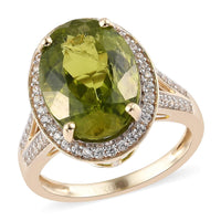 DOORBUSTER LUXORO 10K Yellow Gold Premium Peridot and Natural White Zircon Halo Ring 2.75 Grams 7.50 ctw