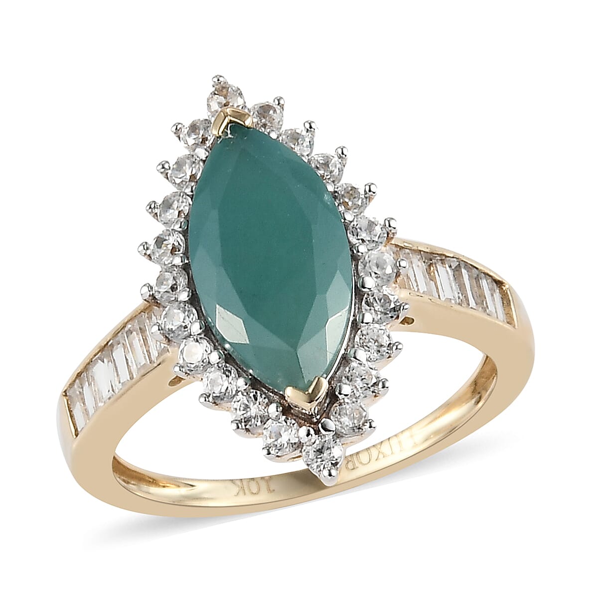 LUXORO 10K Yellow Gold Premium Grandidierite and Natural White Zircon Halo Ring 2.75 ctw