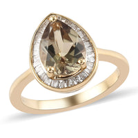 TLV LUXORO 10K Yellow Gold AAA Turkizite, Diamond (0.33 cts) Halo Ring (2.65 g) 2.25 ctw