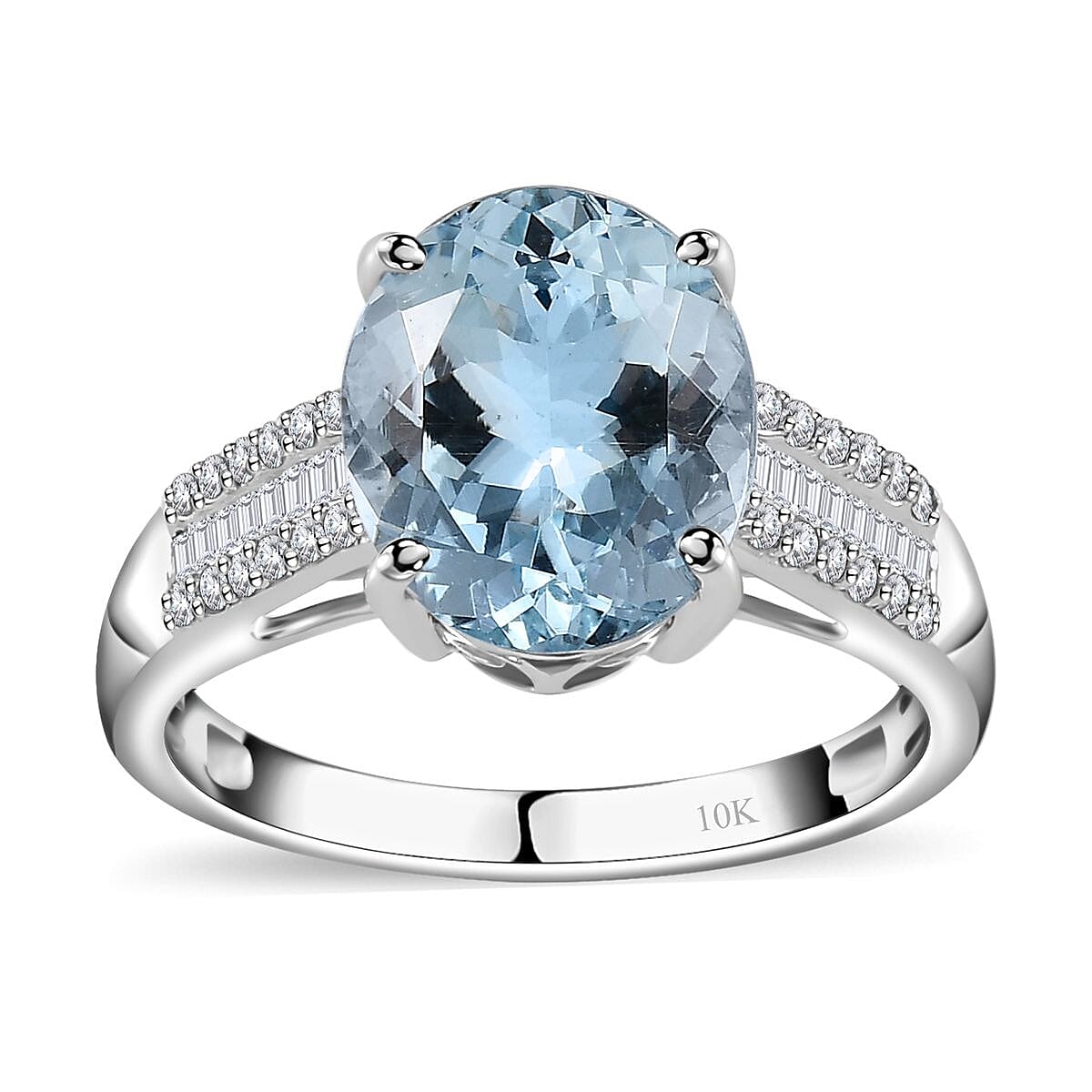 LUXORO 10K White Gold Premium Espirito Santo Aquamarine and Diamond Ring (Size 10.0) 3 Grams 3.40 ctw