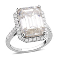 Emerald Cut Moissanite Ring in Platinum Over Sterling Silver 9.40 ctw - Sticky add to cart bar