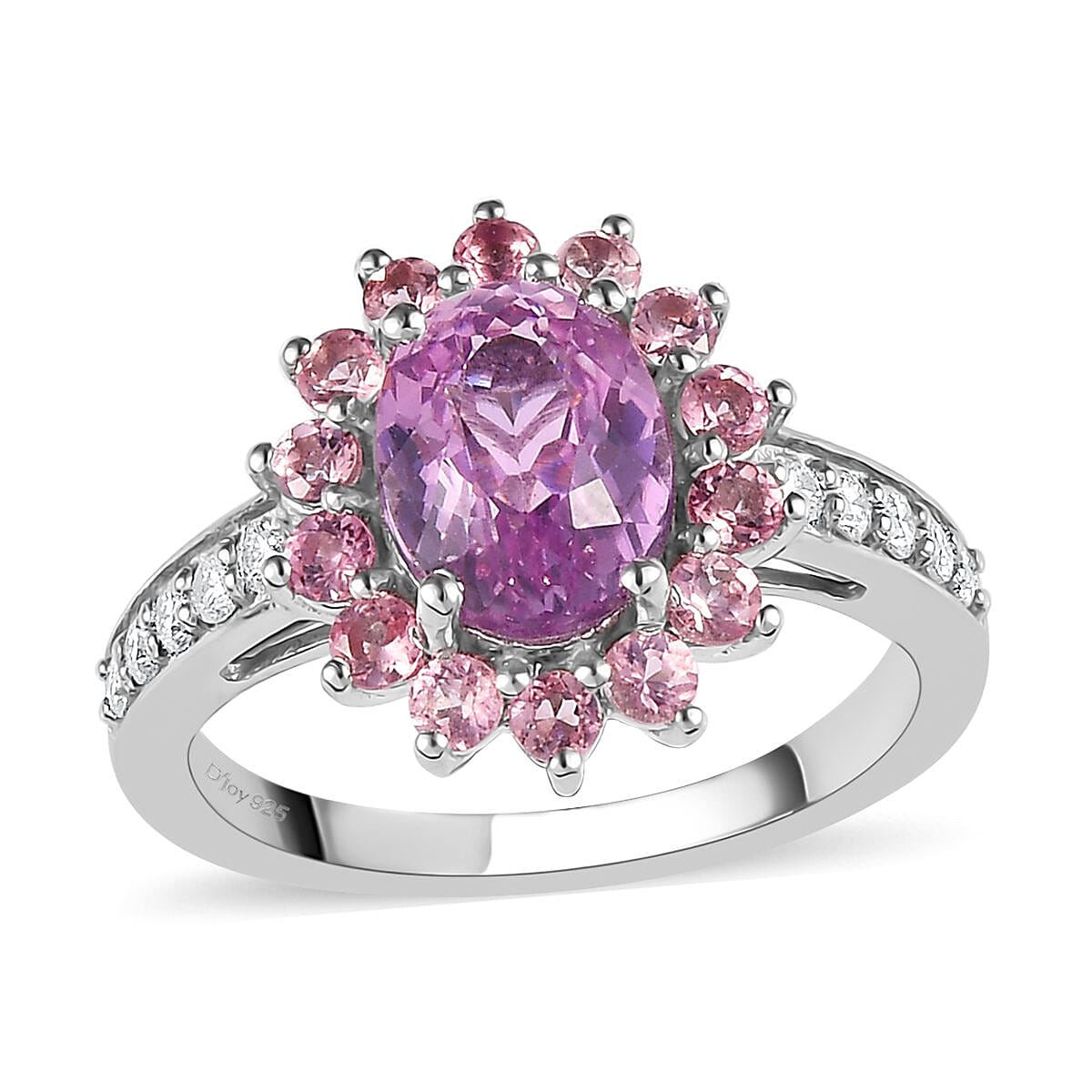 AAA Patroke Kunzite, Multi Gemstone Floral Ring in Platinum Over Sterling Silver (Size 10.0) 3.30 ctw (1)