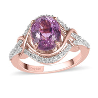 AAA Patroke Kunzite, Natural White Zircon Ring in Vermeil RG Over Sterling Silver (Size 10.0) 4.15 ctw