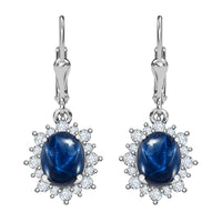 Premium Thai Blue Star Sapphire and Moissanite Sunburst Dangle Earrings in Platinum Over Sterling Silver 6.15 ctw