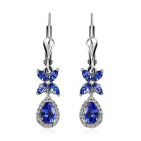 AAA Tanzanite and White Zircon Lever Back Earrings in Platinum Over Sterling Silver 1.85 ctw